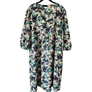 J Jill Midi Dress XL Floral Cotton Cottagecore Garden Office Vacation Coastal